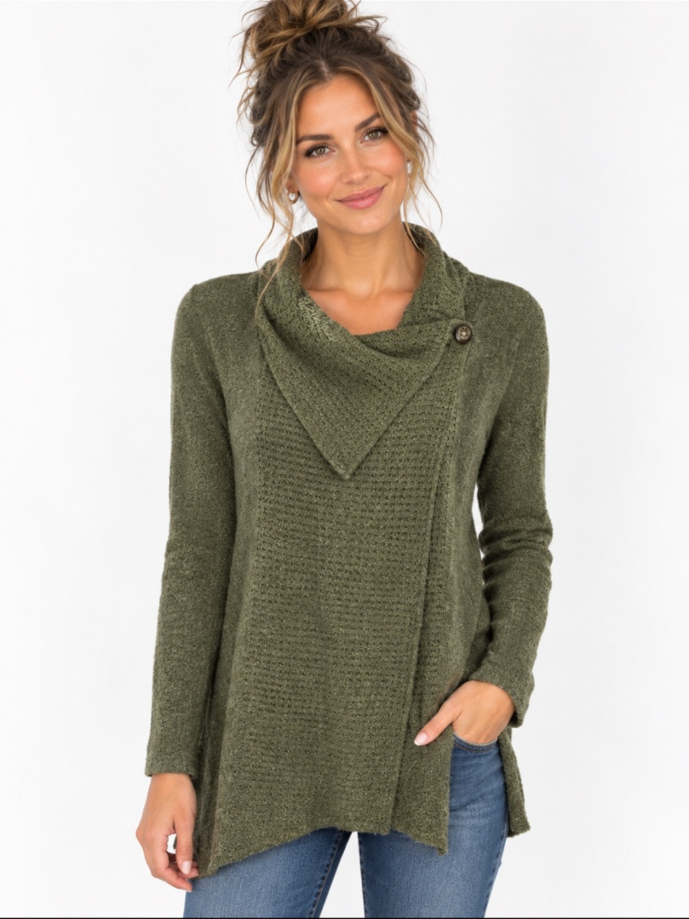 SOFT SURROUNDINGS Wool Blend Moss Miranda Button Flare Cardigan Size PS